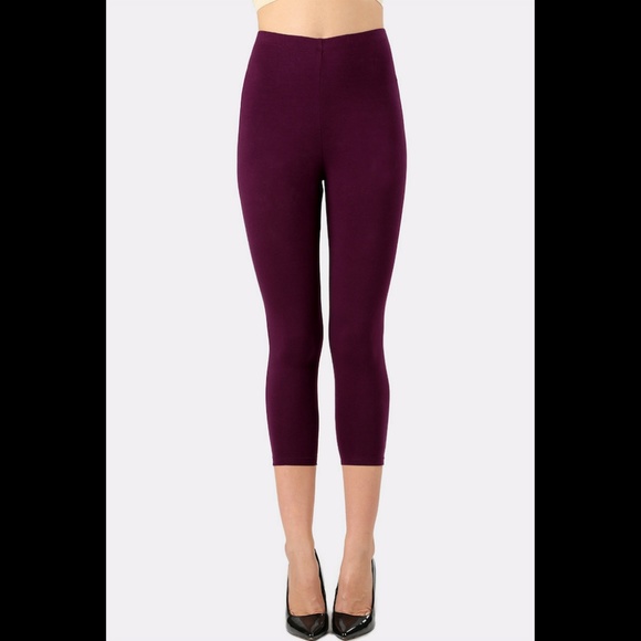 Premium Cotton Capri Leggings Plain Solid Plum - Picture 2 of 3